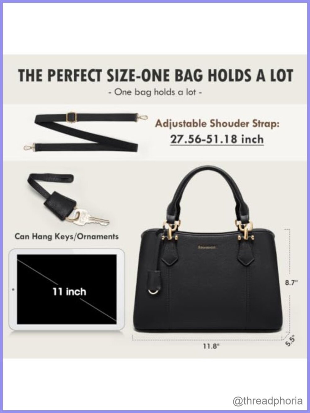 Waterproof PU Leather Satchel Top-Handle Handbag Anti-Theft Crossbody Purse - Picture 2 of 6